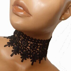 Black Lace Choker Necklace, Black Lace Scalloped Style Choker